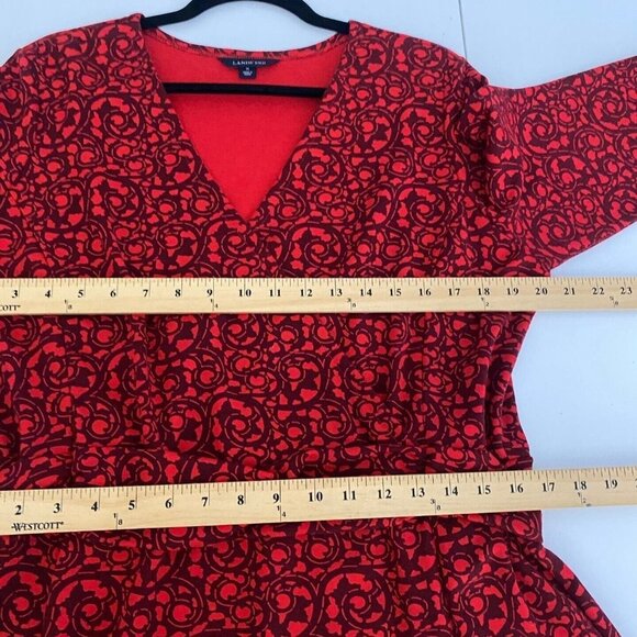 Lands End Fit Flare Dress Faux Wrap 3/4 Sleeves Knee Length Red Size 18 - Picture 8 of 10
